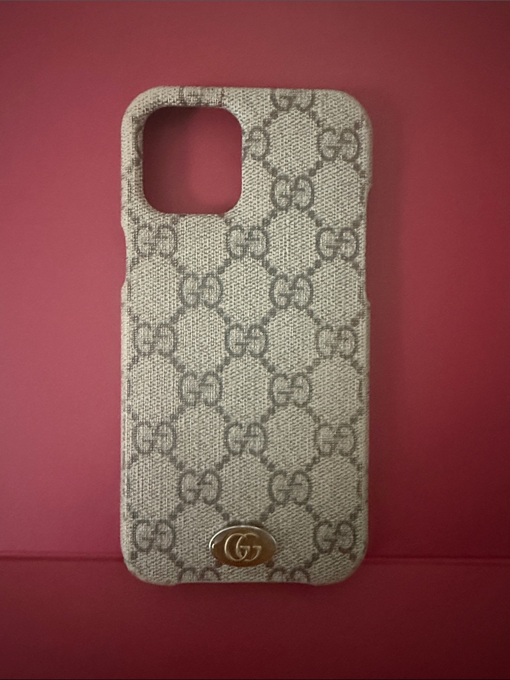 Gucci Beige Monogram iPhone 12 Pro Max Case with Gold GG Emblem